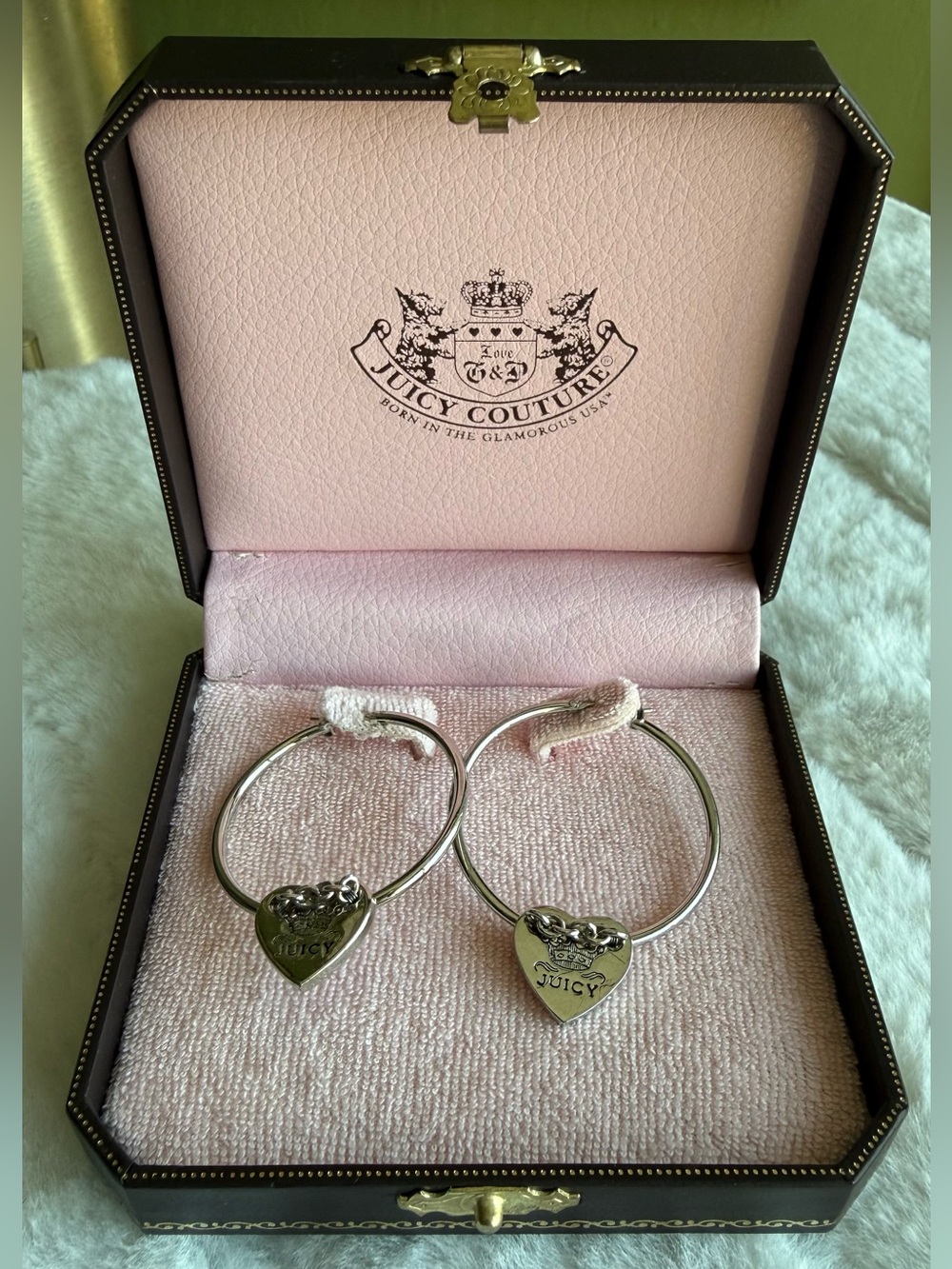 Juicy Couture Heart Hoop Earrings W/ Box